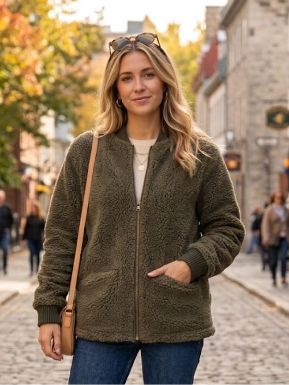 Abercrombie & Fitch Olive Green Teddy Sherpa Zip Jacket